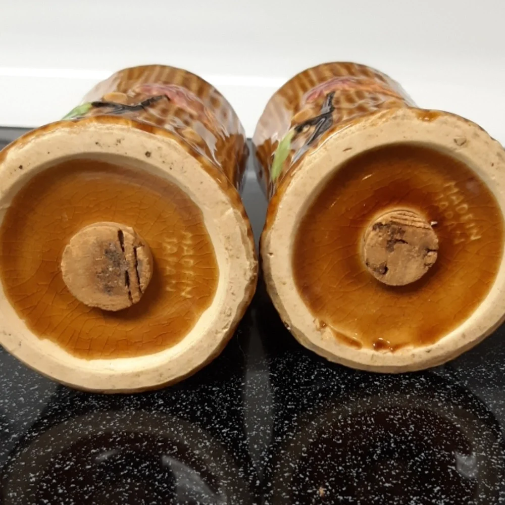 Vintage oversized Japan Salt and pepper Shakers Cork plugs ceramic porcelain